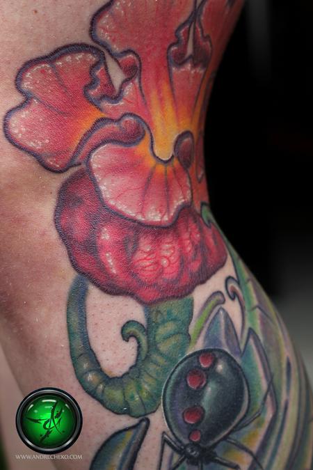 Tattoos - Bio organic spider plant leg color tattoo - Close up - 78421
